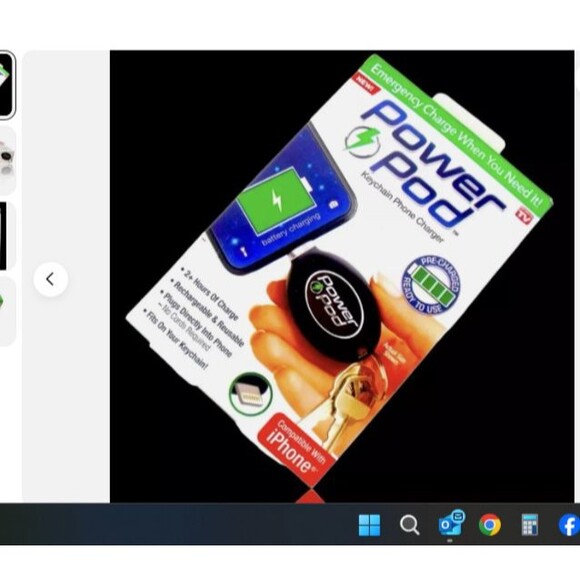 New Power Pod Keychain Emergency Phone Charger 2+ Hours of Charge FOR IPHONE - Picture 5 of 6